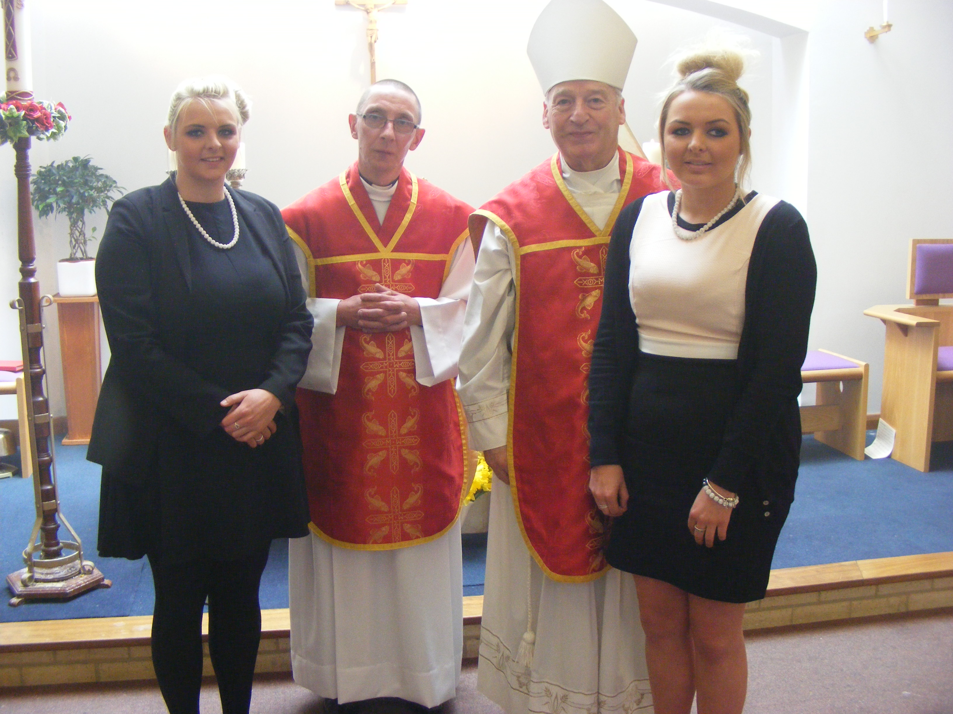 Kayleigh & Sophie with Monseigneur Broadhurst & Father Adam